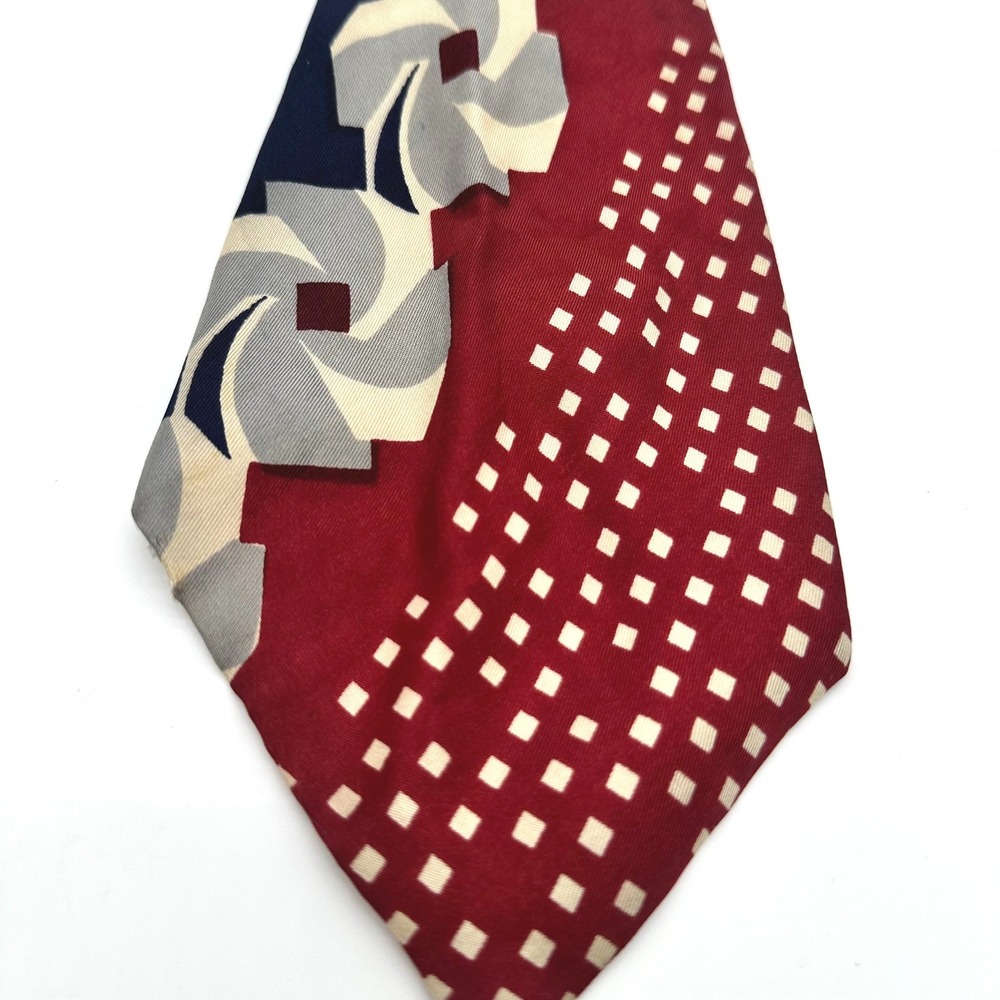 Vintage 70's Charlaine Silk Necktie Burgundy Navy Blue Geometric Abstract Wide - Picture 2 of 6